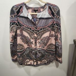 Talbots multicolor paisley print , long sleeve botton up blouse
